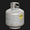 Old Rusty Metal Gas Cylinder With Valve And Yellow Warning Label