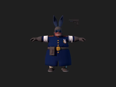 Cartoon Rabbit Game Character in Blue Uniform with Sunglasses Badge and Gun Holster 3d model