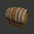 Decorative Wooden Barrel With Silver Metal Hoops On Wooden Stand For Home Decoration