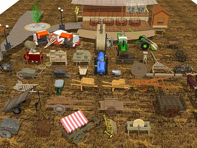 Different Types Of Agricultural Machinery And Farm Tool Models Display Scene 3d model