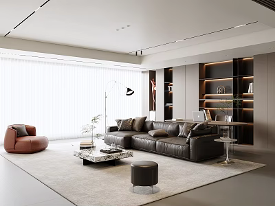 Modern Italian Home Living Room Horizontal Hall Without Main Lamp Living Room Large Flat Floor Living Room Advanced Grey Living Room Open Study 3d model