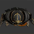 3D Rendered Samurai Armor in Black and Gold with Orange Sash and Ornate Details