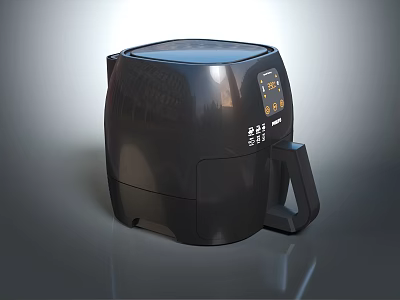 Modern Black Air Fryer Kitchen Appliance With Digital Display And Handle 3d model
