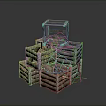 Stacked Wooden Crates Defensive Structure With Metal Supports And Cross Beams