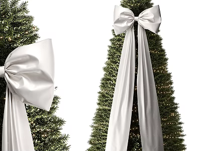 Decorative Christmas Tree With Large White Bow And Green Festive Branches 3d model