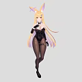 Woman With Bunny Ears And Long Blonde Hair Wearing Black Bodysuit Fishnet Stockings And Gloves