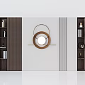 Modern Dark Wood Bookcase with Side Shelves Decorative Mirror Books and Decorations