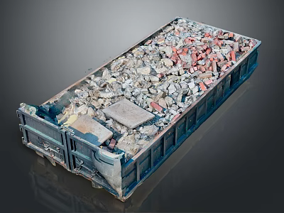 Dump Truck Bed Filled With Construction Debris Rubble And Bricks on Gray Background 3d model