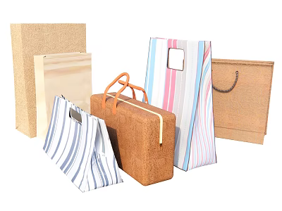 Colorful Assorted Shopping Bags With Striped Patterns Brown Paper And Handle Designs 3d model