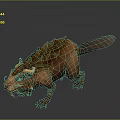 Mythical Game Movie Character With Brown Spiked Back Horns Sharp Fangs And Tail