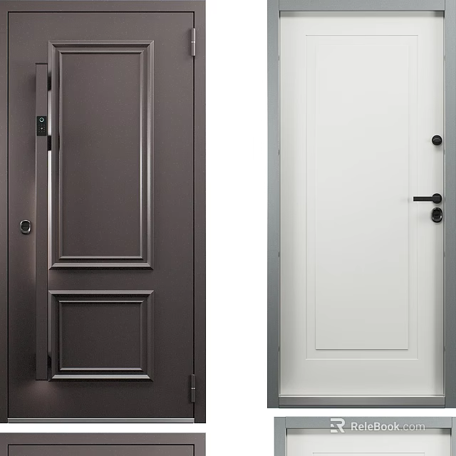 Dark Brown And White Hinged Door Featuring Sleek Panel Design Lock And Handle 3d model