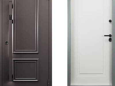 Dark Brown And White Hinged Door Featuring Sleek Panel Design Lock And Handle 3d model