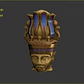 Intricate Golden Head Sculpture With Crown Like Structure And Blue Snake Ornaments