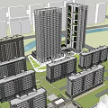 Modern High Rise Residential Buildings With Surrounding Low Rise Structures Green Areas And Waterfront
