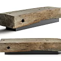Natural Wooden Decorative Bench With Black Base And Round Holes