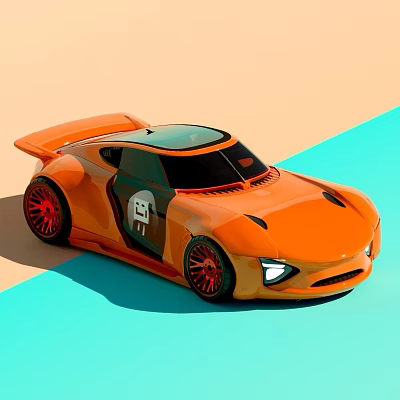 Orange Sports Car With Sleek Body Red Wheels Unique Front Design And Sporty Spoiler 3d model