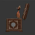 Decorative Ornament Set with Open Brown Carved Box Traditional Costume Figurine Intricate Patterns and Handle Detail