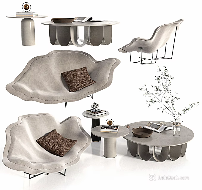 Modern Coffee Table Design With Sofa Chair Books Decorative Plant And Elegant Shape 3d model 