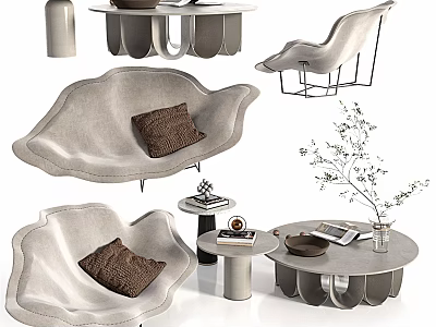 Modern Coffee Table Design With Sofa Chair Books Decorative Plant And Elegant Shape 3d model
