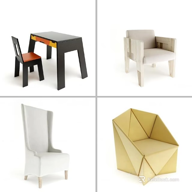 Modern Leisure Chair Designs with Geometric Shapes White Yellow and Light Color Styles 3d model 