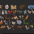 Various Cute Cartoon Animals Including Dogs Cats Elephants And Birds Illustration Set