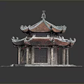 Traditional Chinese Pavilion With Red Tiled Roof Upturned Eaves And Stone Base