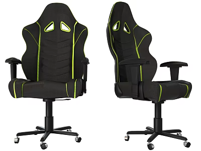 Ergonomic Gaming Chair With Black Fabric Green Stitching Armrests And Wheeled Base 3d model