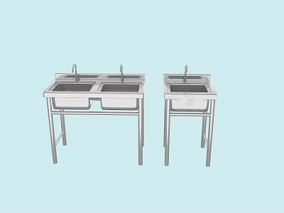 Stainless Steel Kitchen Sinks Double And Single Bowl With Stand Legs For Home Use 3d model