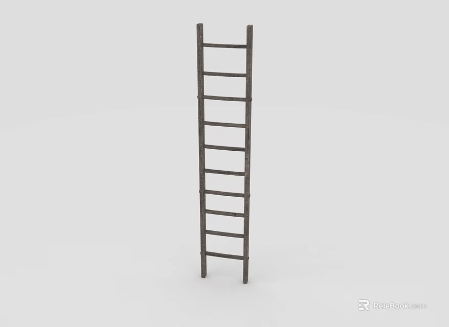 Tall Wooden Ladder With Vertical Structure And Multiple Rungs For Home Use 3d model 