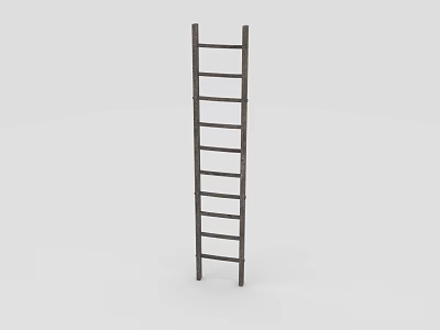 Tall Wooden Ladder With Vertical Structure And Multiple Rungs For Home Use 3d model