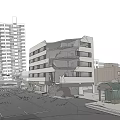 Cartoon City Street Scene With Collapsed Buildings And Broken Pavement