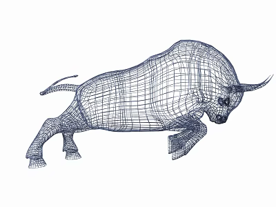 Modern Dynamic Bull Wireframe Grid Structure Landscape Sculpture With Running Pose 3d model