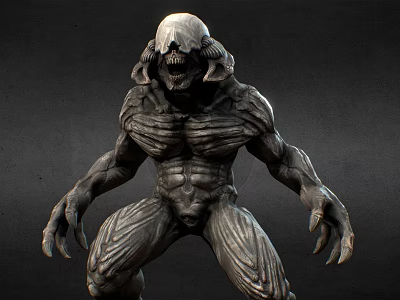 Game Movie Monster Character With Muscular Body Skeletal Head And Textured Skin 3d model
