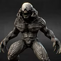 Game Movie Monster Character With Muscular Body Skeletal Head And Textured Skin