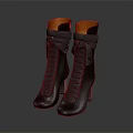 Gray High Top Boots with Orange Lining Wooden Heel and Lace up Design
