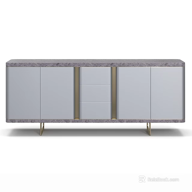 Modern TV Stand With Marble Top Gold Metal Legs And Storage Cabinets 3d model 
