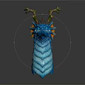 Blue Scaled Dragon Head With Green Branched Horns And Orange Accented Neck