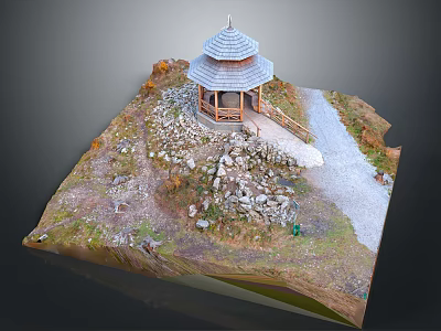 Ancient Architecture Featuring Traditional Pavilion With Stone Pathway And Natural Vegetation 3d model