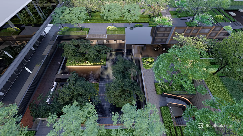 Outdoor Pergola Design In Landscaped Garden With Green Plants And Pathway 3d model 
