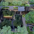 Outdoor Pergola Design In Landscaped Garden With Green Plants And Pathway