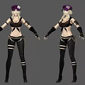 Game And Movie Female Character With Purple Cap Black Outfit Ripped Pants Gloves Wristbands 3d model
