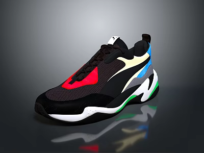 Trendy Colorful Sneakers With Black Red Yellow Blue Green Accents And Thick Sole Design 3d model