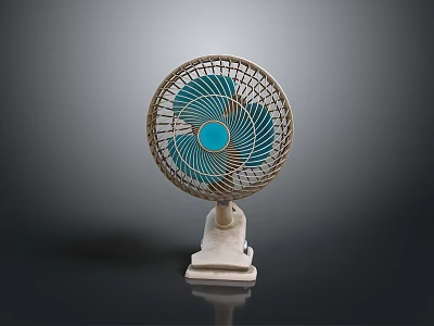 Modern Tabletop Electric Fan With Blue Blades And White Base Metal Grille 3d model