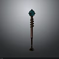 Enchanted Fantasy Staff With Blue Gemstone Top Wooden Shaft And Spiral Design