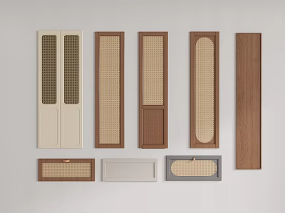 Wardrobe Doors With Various Styles Rattan Inserts Wooden Frames And Diverse Colors 3d model