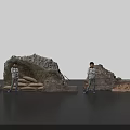 Two Children In Striped Shirts Standing By Collapsed Wall And Debris On Black Background