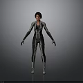 3D Female Character In Futuristic Black Silver Sci Fi Costume Standing Pose