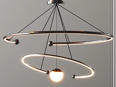 Modern Ring Design Chandelier With Metal Frame And Spherical LED Light 3d model