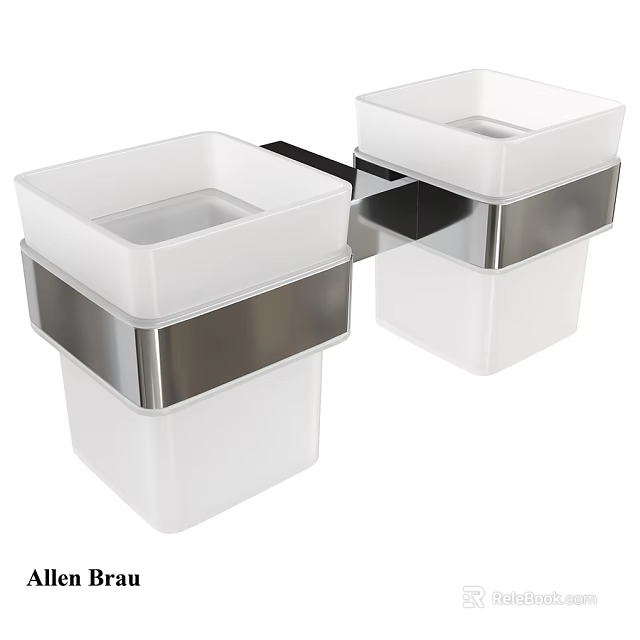 Wall Mounted White Square Containers With Silver Metal Holder For Laundry Daily Supplies 3d model 