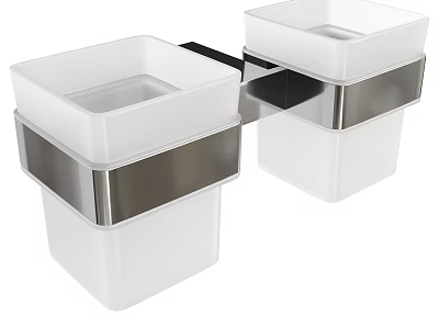 Wall Mounted White Square Containers With Silver Metal Holder For Laundry Daily Supplies 3d model
